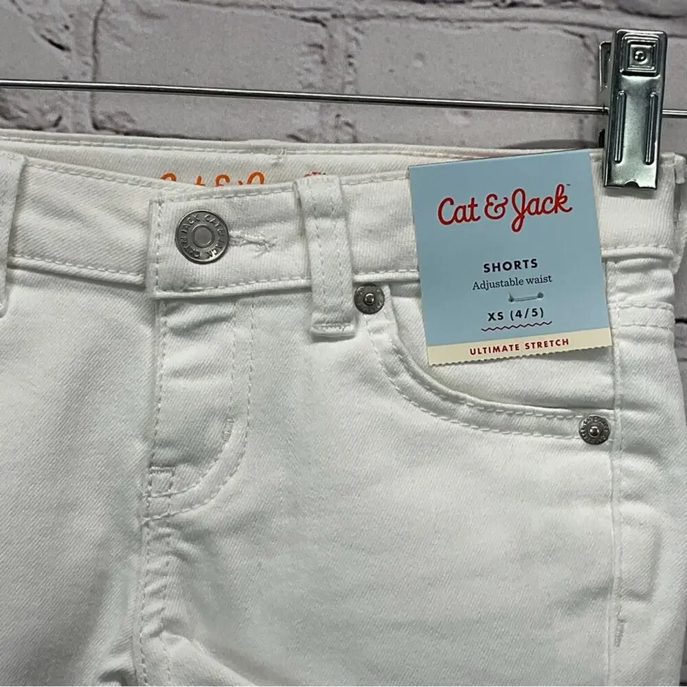 Cat & Jack Shorts Girls Sz XS (4/5) White Cutoffs Denim Raw Hem Adjustable Waist